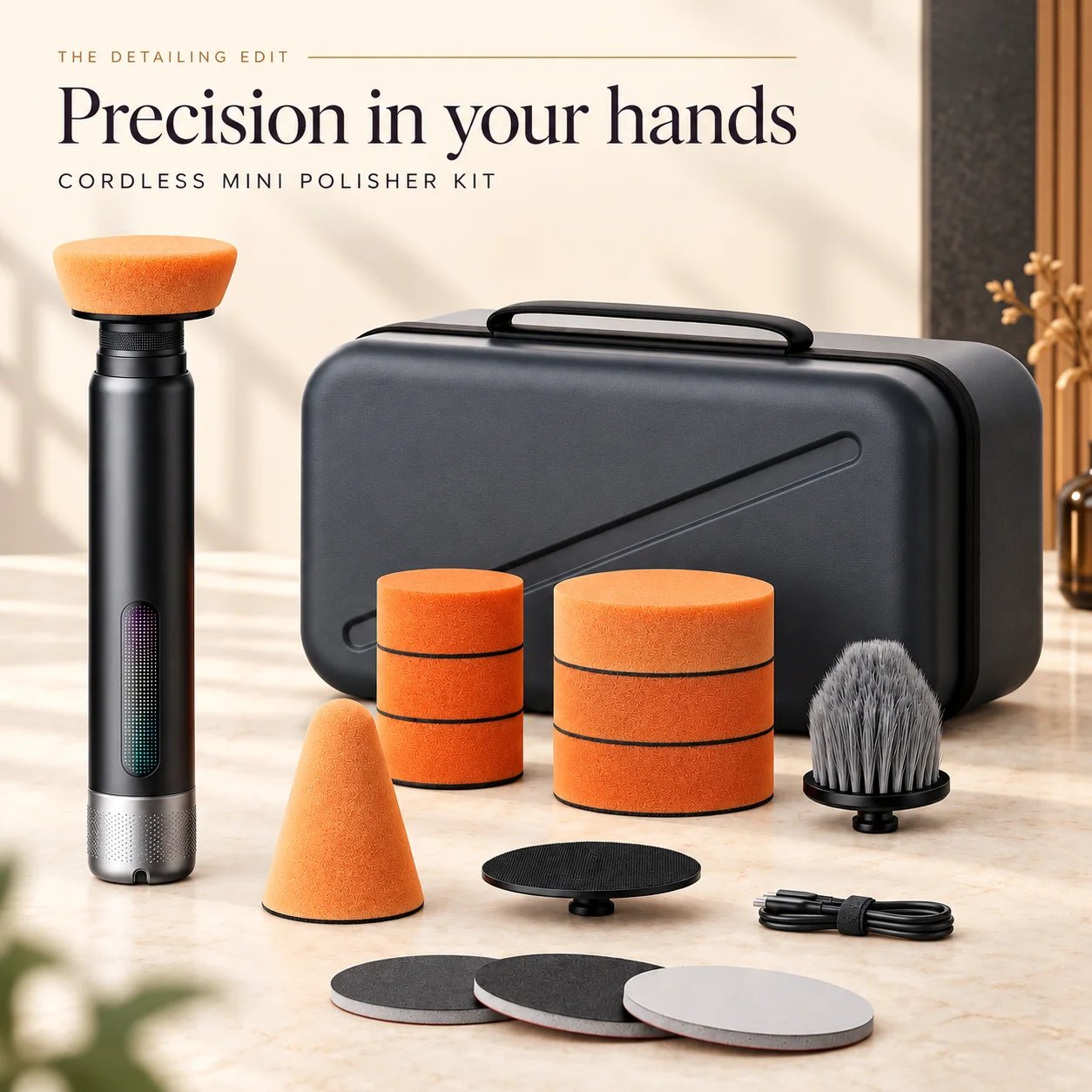 3-in-1 Cordless Car Polisher – 12,000 RPM Rechargeable Tool