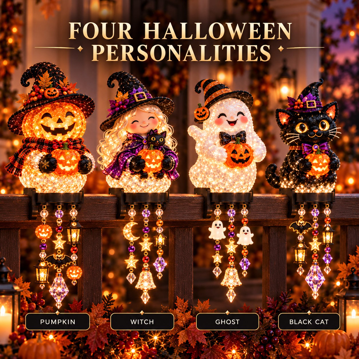 Four Halloween character railing light designs