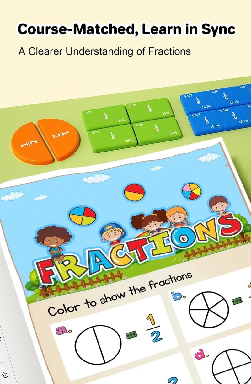 Magnetic Fraction Demonstration Book – Visual Math Manipulatives with Tiles & Circles, Educational Toy for Kids, Montessori Homeschool Supplies and Interactive Math Teaching Aid for Preschool Learning Magnetic Fraction Demonstration Book – Visual Math Manipulatives with Tiles & Circles, Educational Toy for Kids, Montessori Homeschool Supplies and Interactive Math Teaching Aid for Preschool Learning