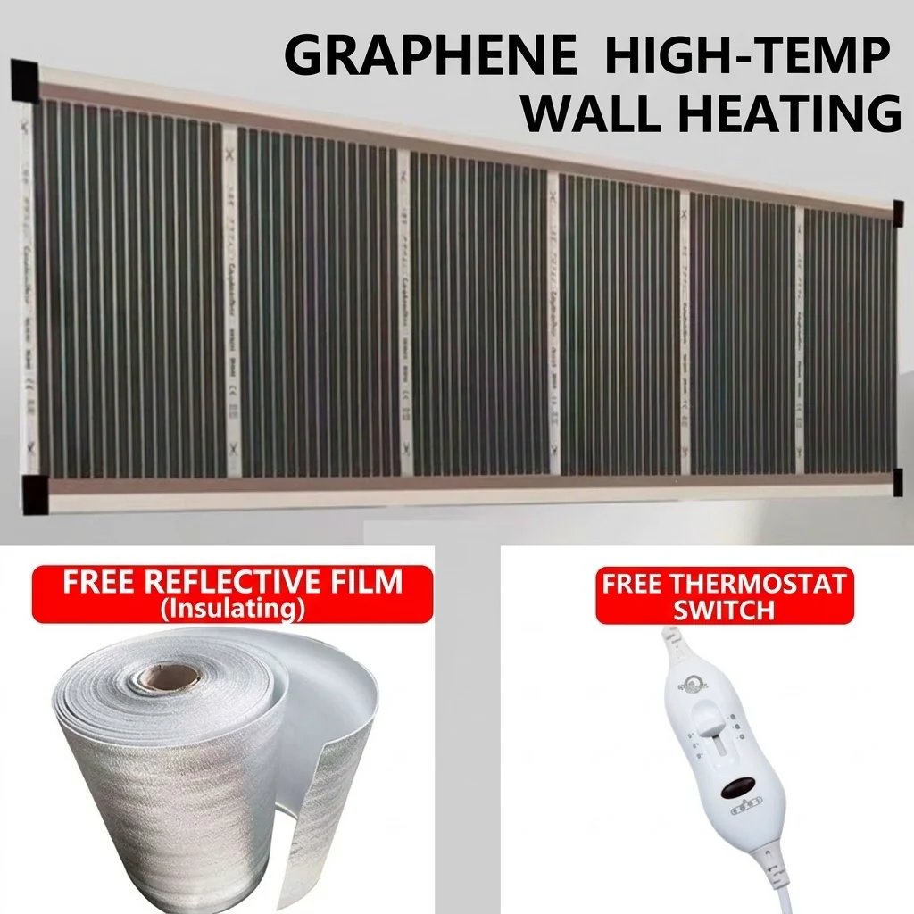 Close view of the black heating film with parallel strips and copper-colored conductors