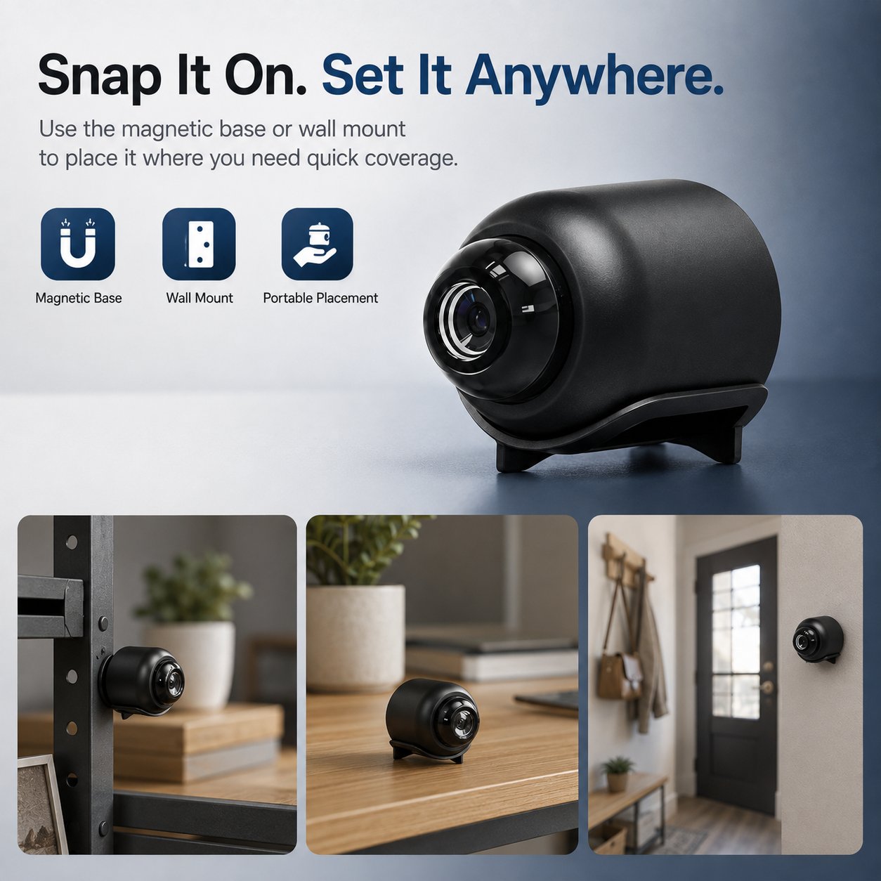 magnetic wall and tabletop mounting options for X5 camera
