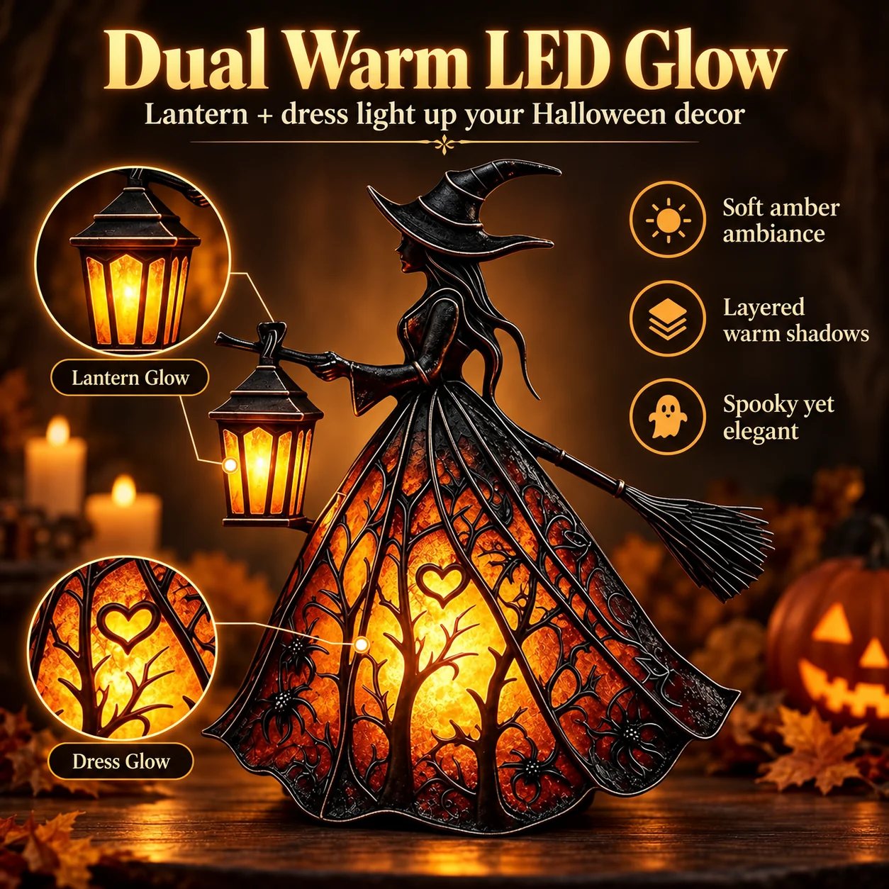 Close-up Gothic witch Halloween figurine details