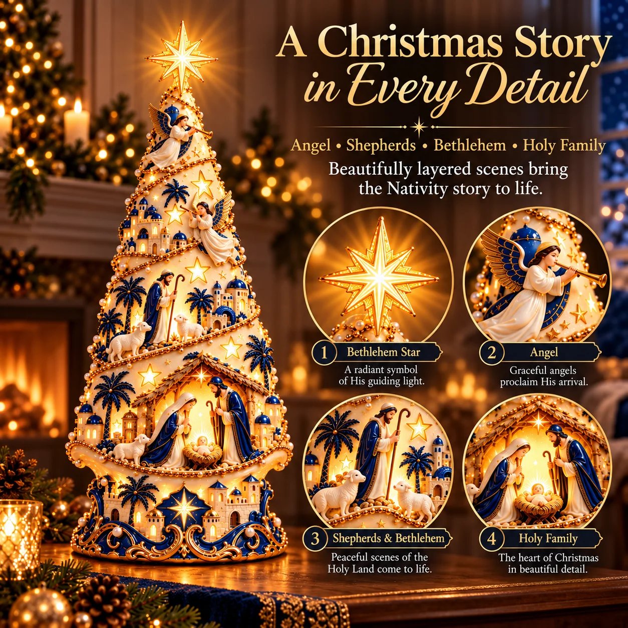 Bethlehem Star Angels Shepherds and Holy Family
