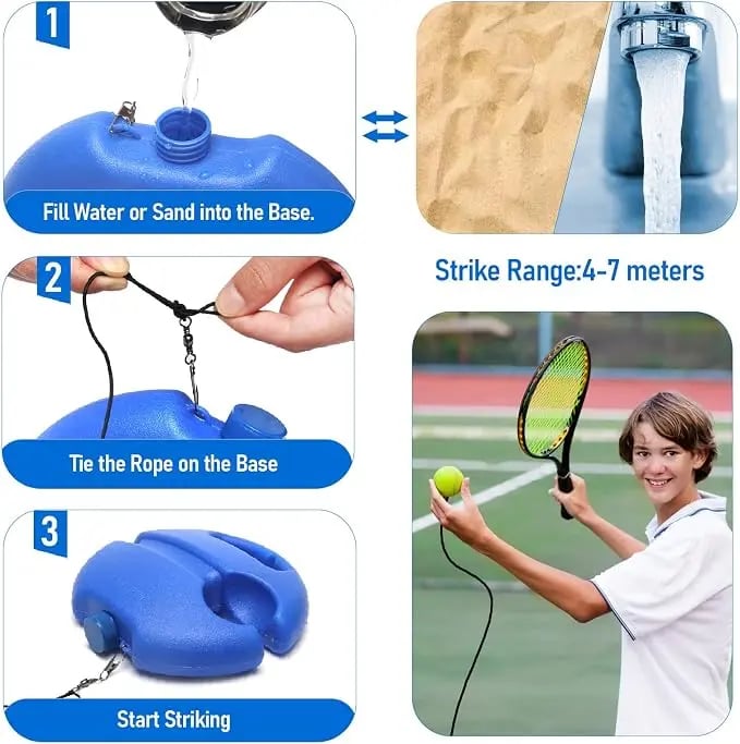 Tennis trainer setup and practice steps