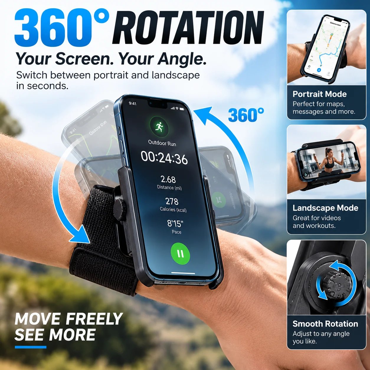 360 degree rotatable phone wrist holder