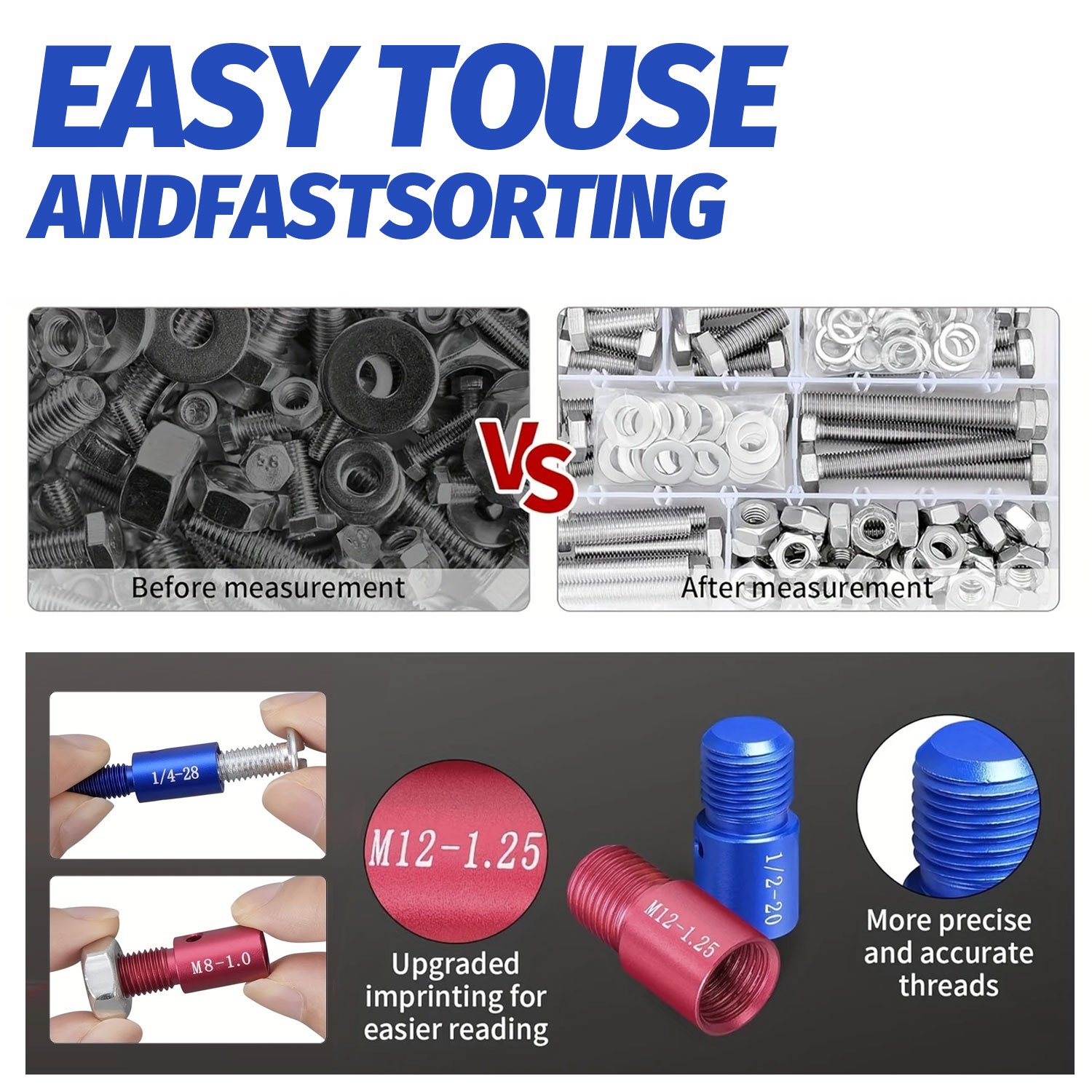 easy fast sorting of nuts and bolts using thread gauges