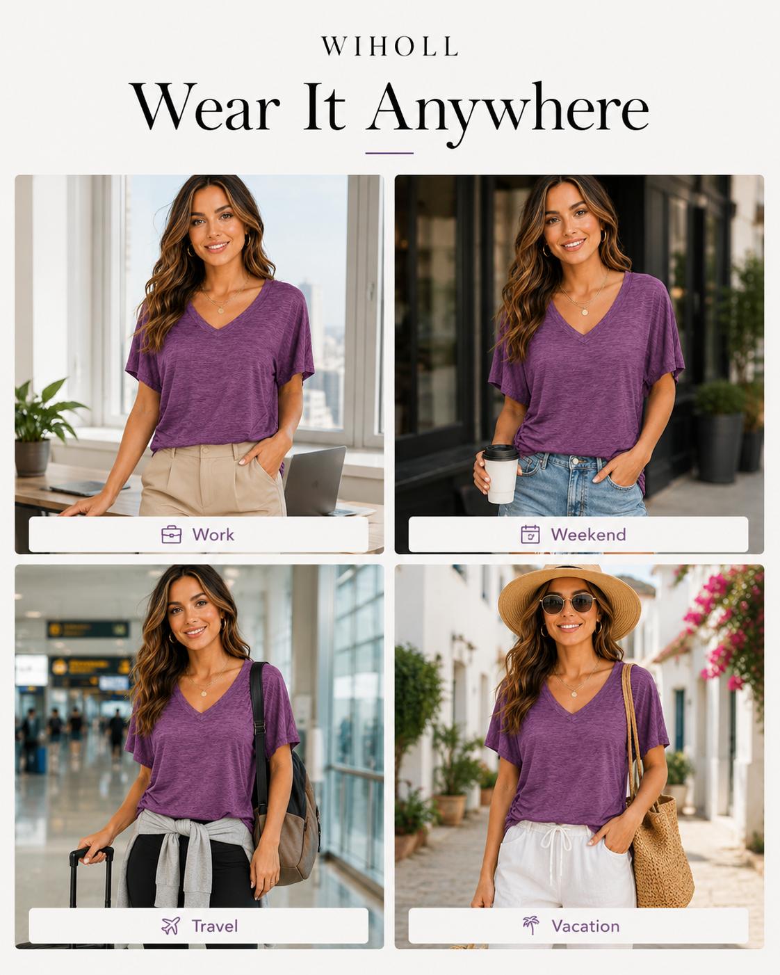 WIHOLL SwimWeek Womens Short Sleeve V Neck Dolman Tops with Side Shirring Loose Fit Shirts WIHOLL SwimWeek Womens Short Sleeve V Neck Dolman Tops with Side Shirring Loose Fit Shirts
