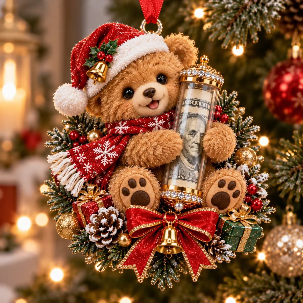 Teddy Bear money plush ornament