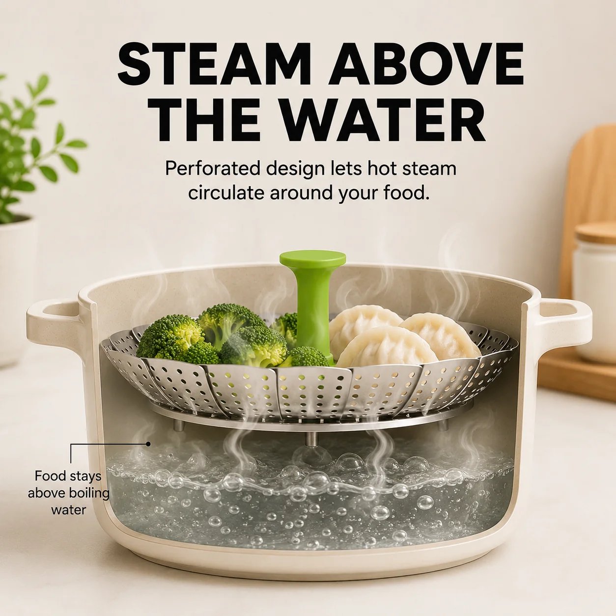 Steaming above boiling water