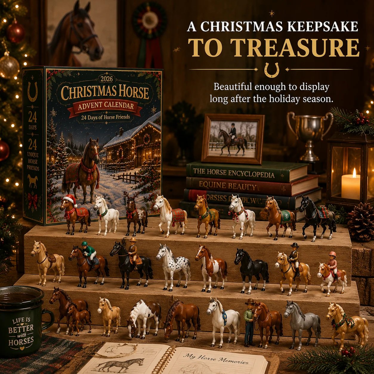 The complete horse collection displayed as a Christmas keepsake