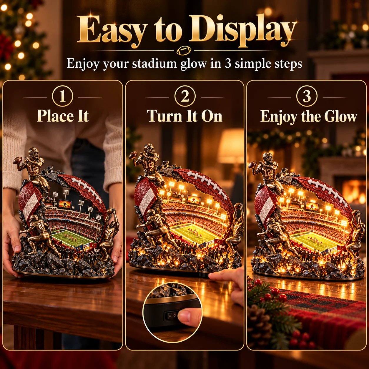 Football stadium collectible easy display three steps