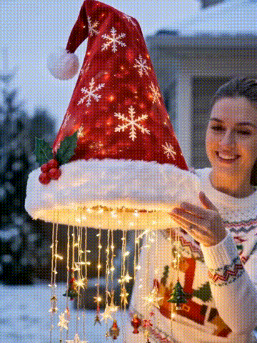 Lighted Santa hat hanging chandelier