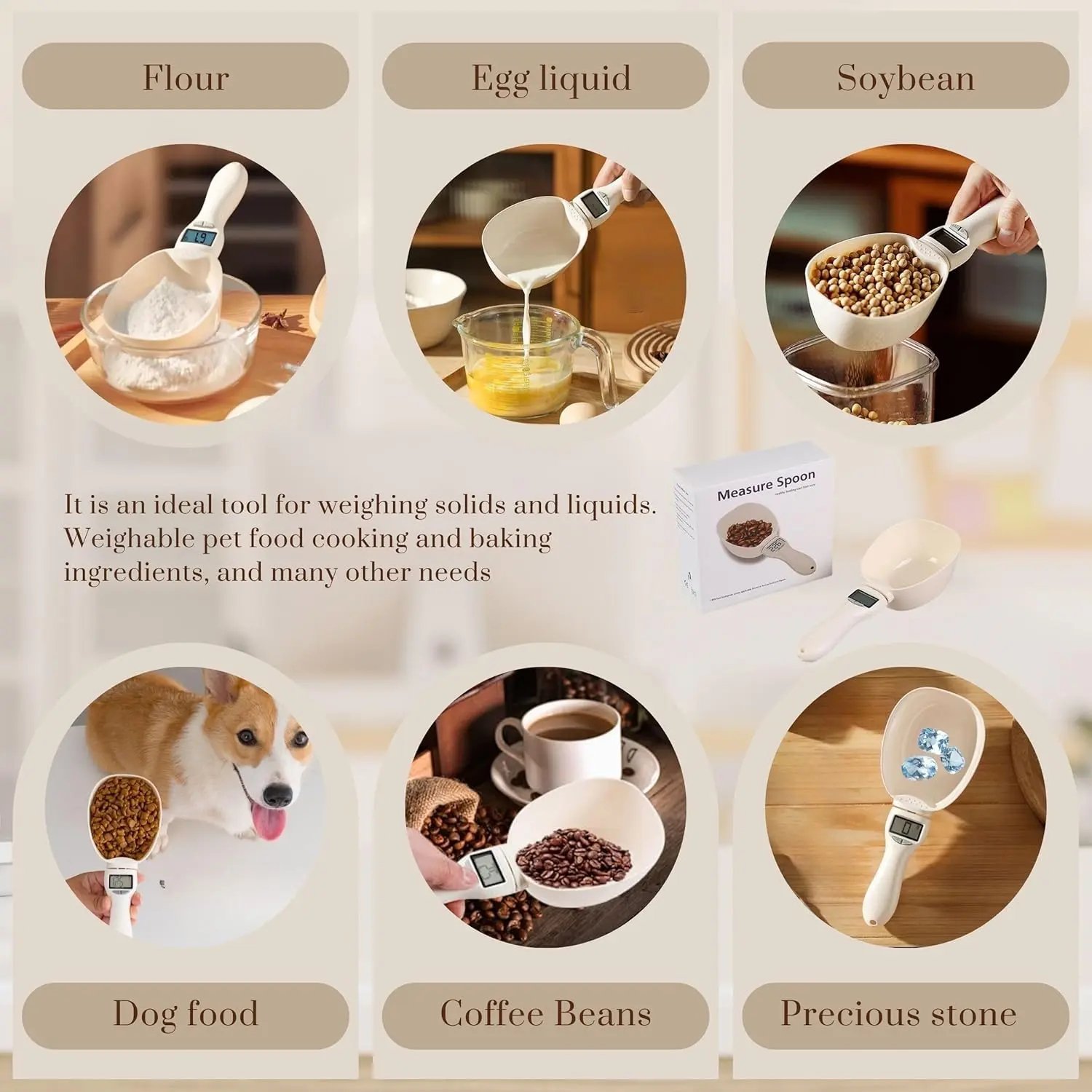 Multi-purpose measuring spoon scale uses