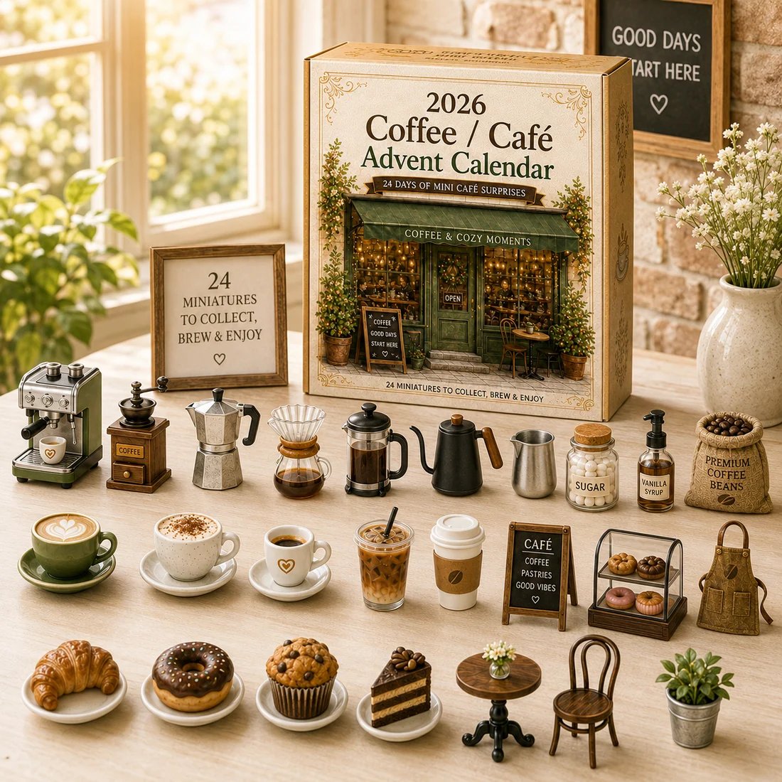 Cozy Cafe Advent Calendar displayed in bright coffee corner