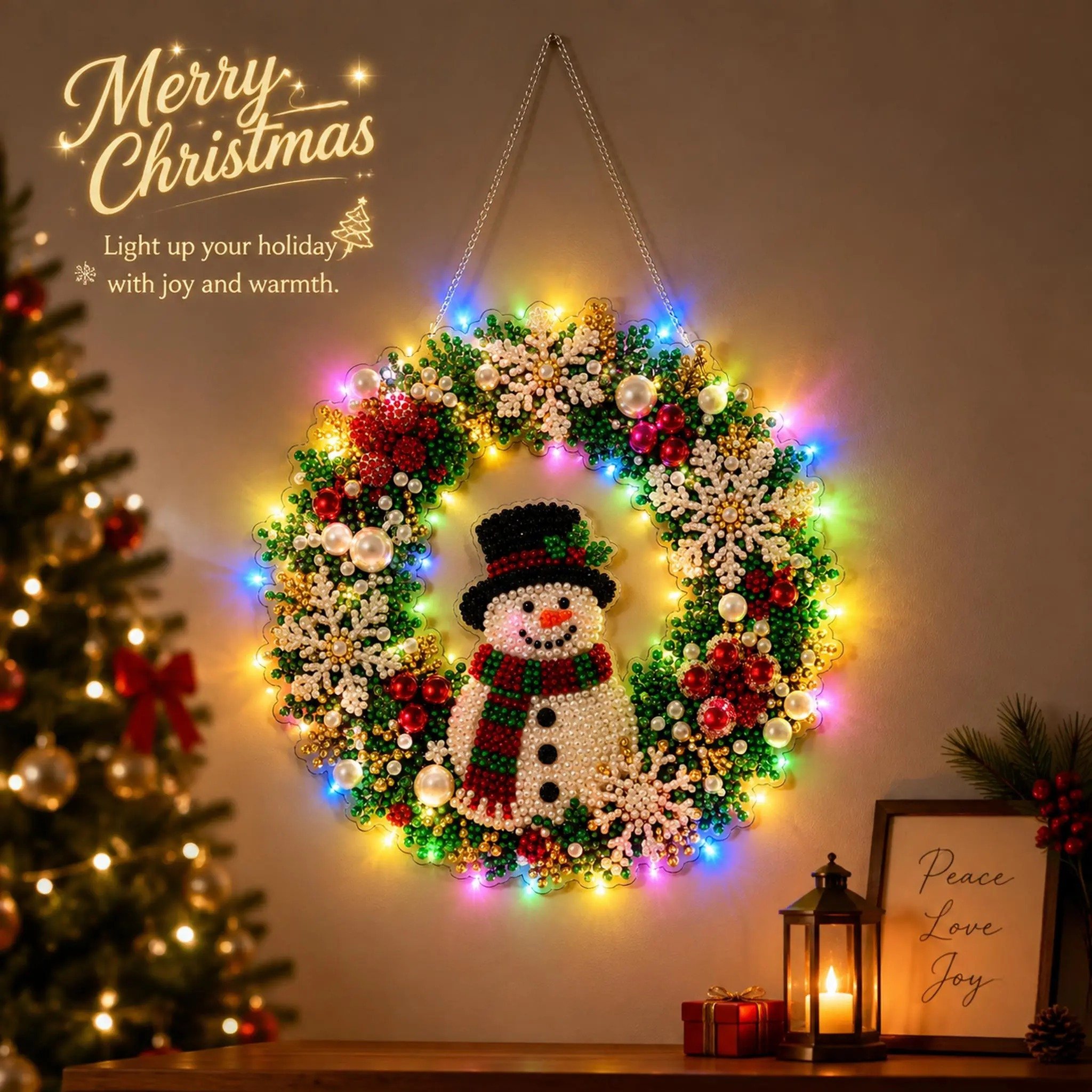 Christmas LED diamond painting wreath hanging ornament