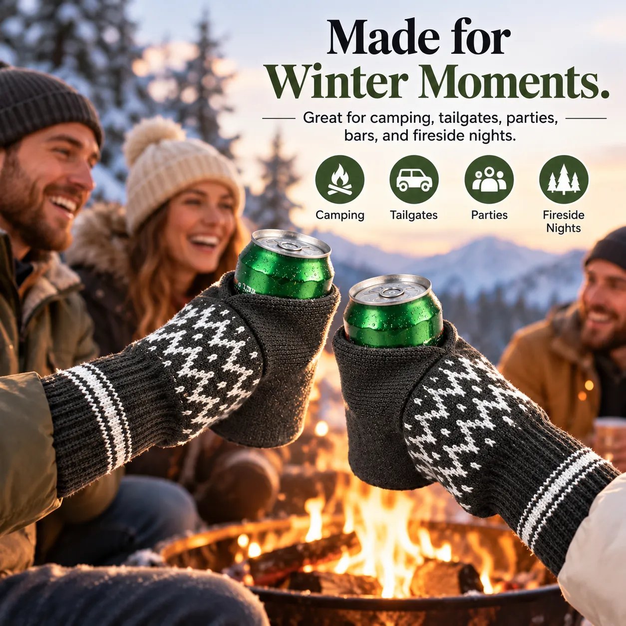 Beer mitten gloves used during winter camping parties and fireside gatherings
