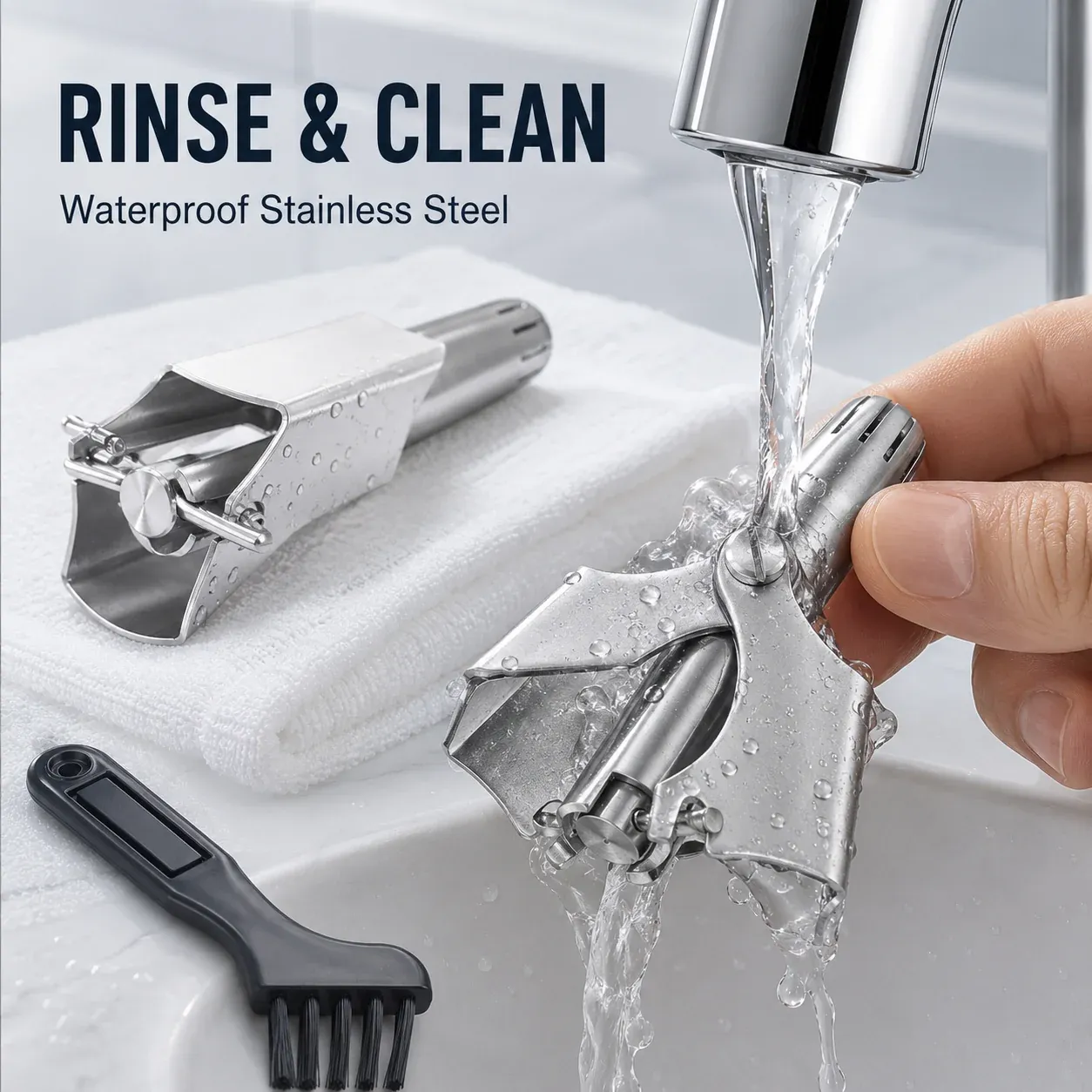 Waterproof stainless steel nose hair trimmer rinse and clean