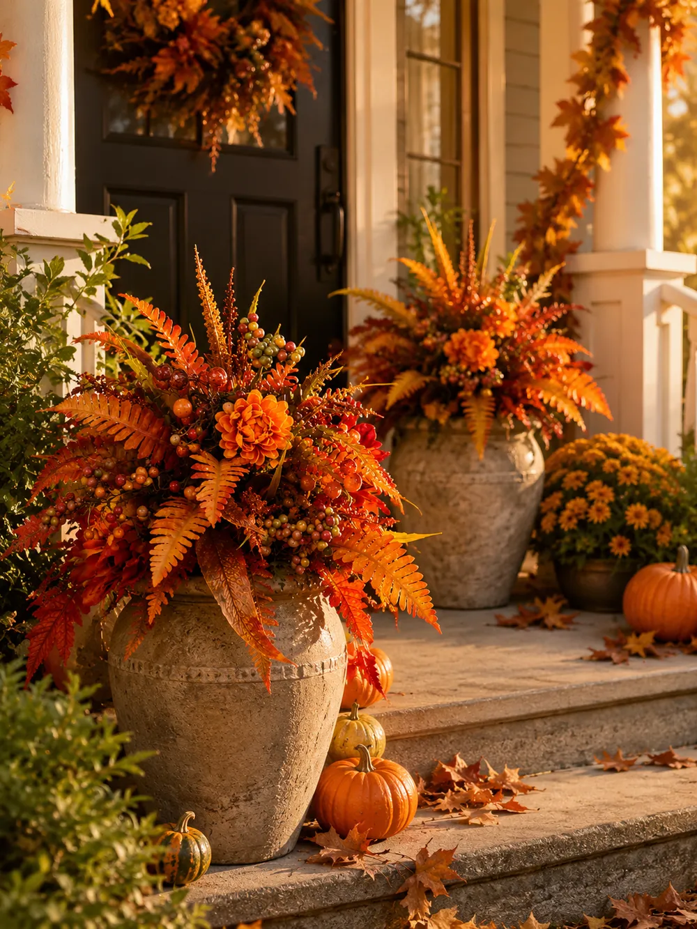 Artificial fall arrangement offering seasonal color without watering