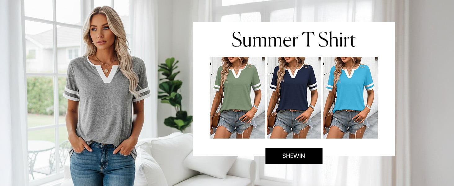 Womens Summer Tops Short Sleeve T-Shirts Casual Basic Tees 2026 Clothes Fashion