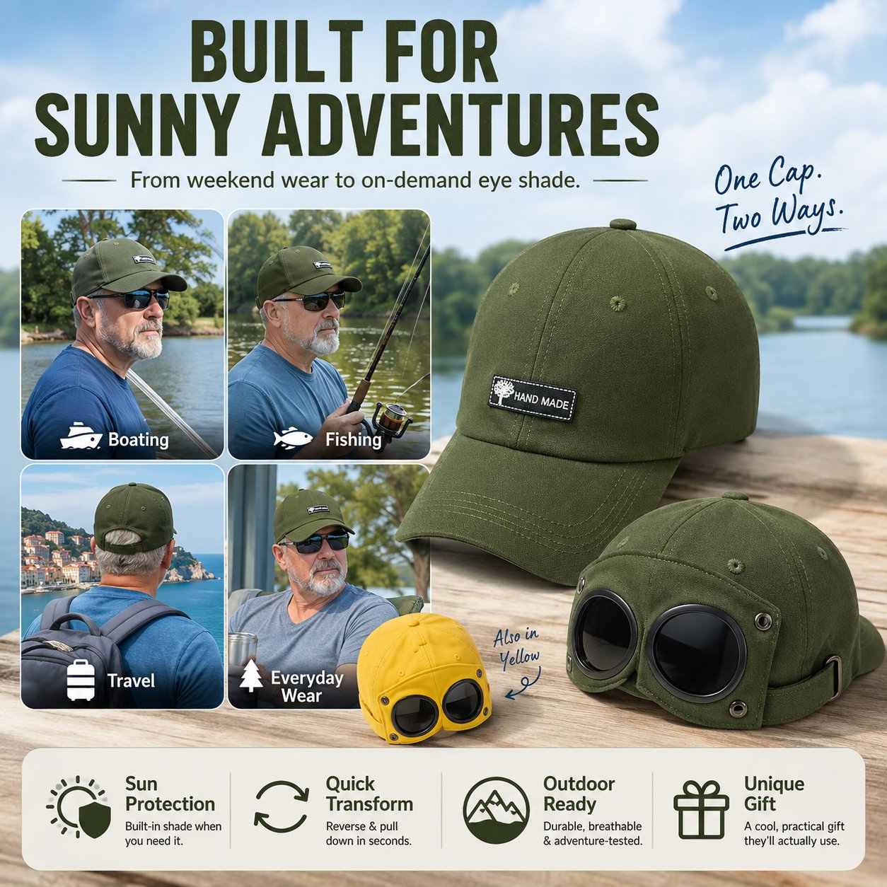 Pilot baseball cap for boating fishing travel and outdoor use