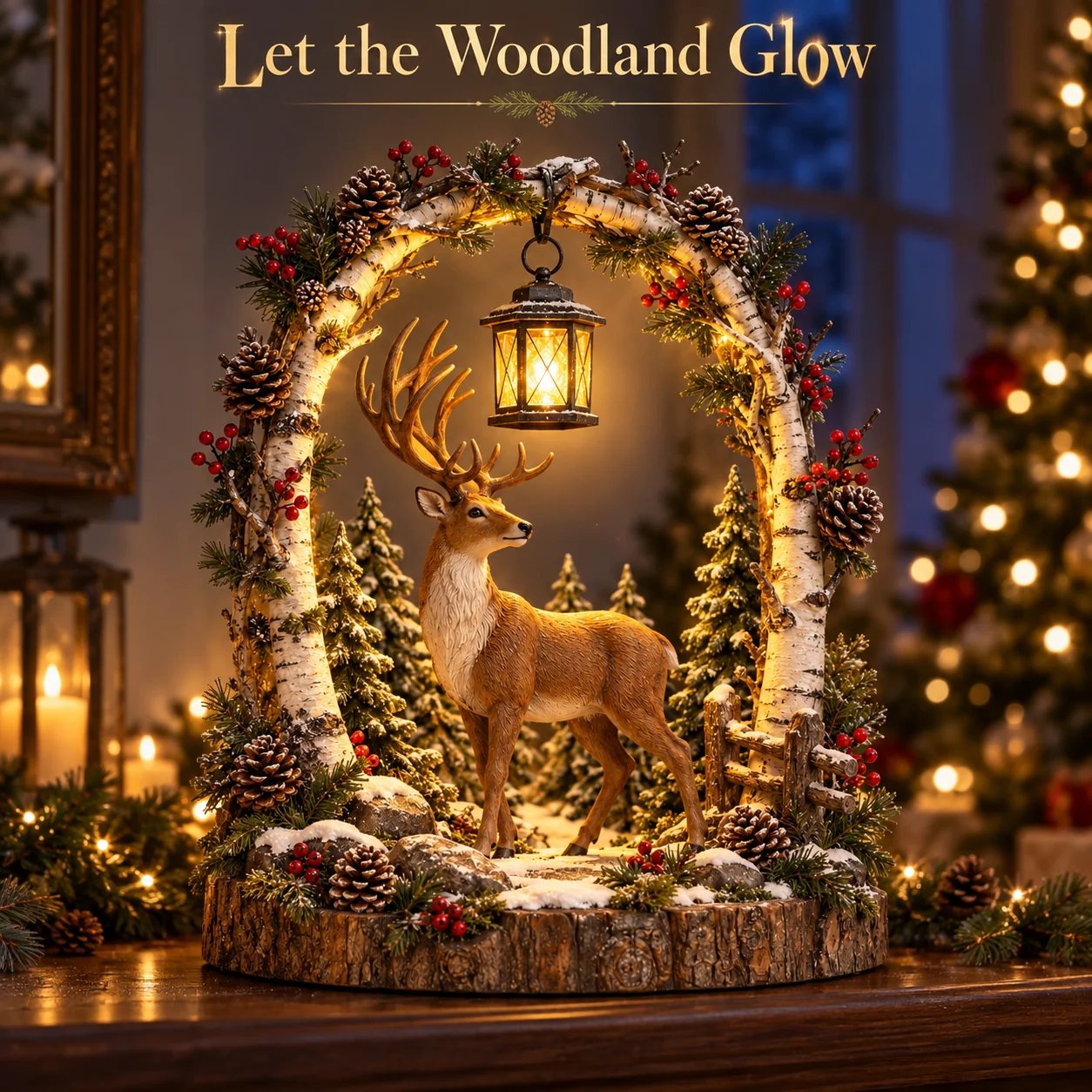 Woodland Reindeer Lantern shown in daylight