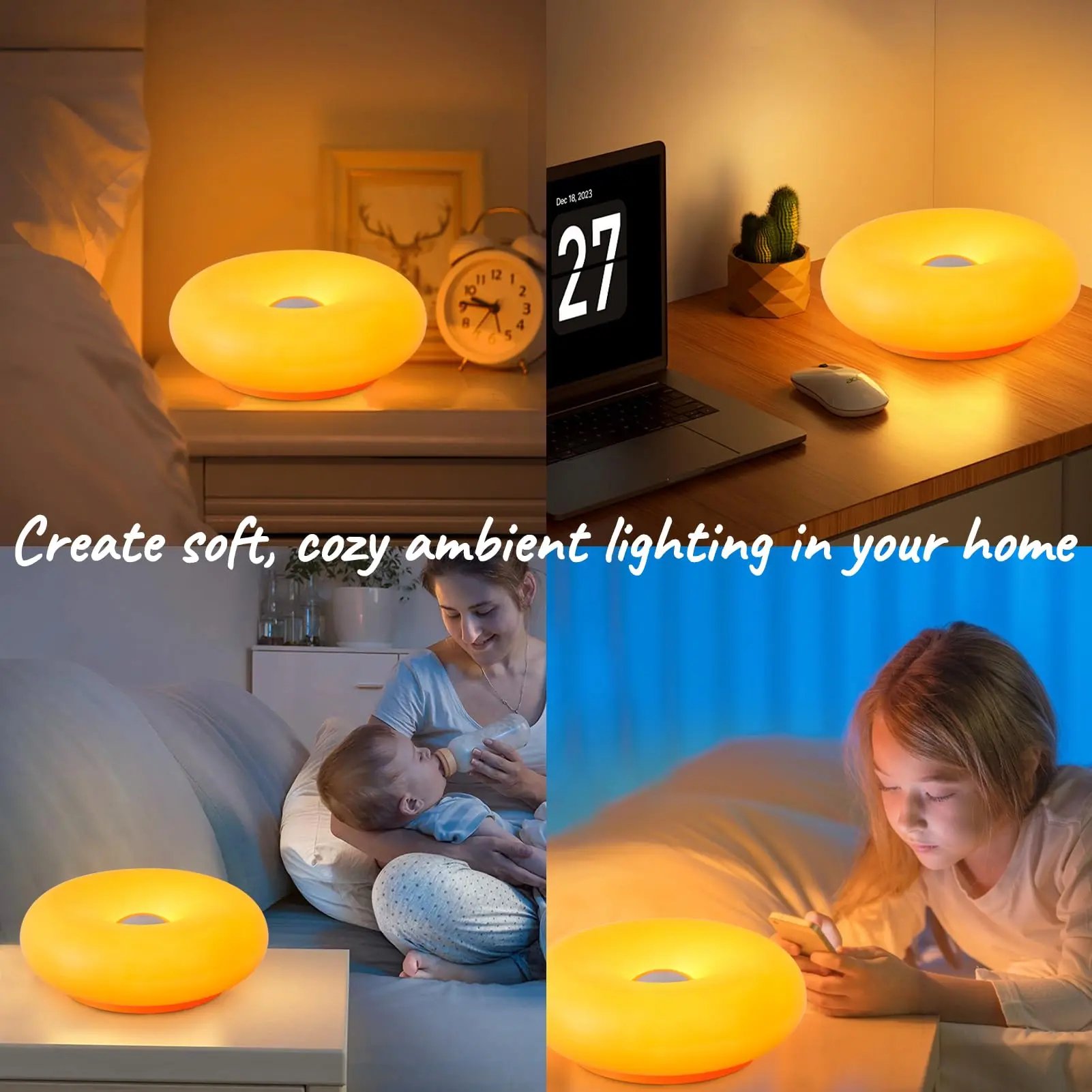 Doughnut LED night lamp in a colorful living space