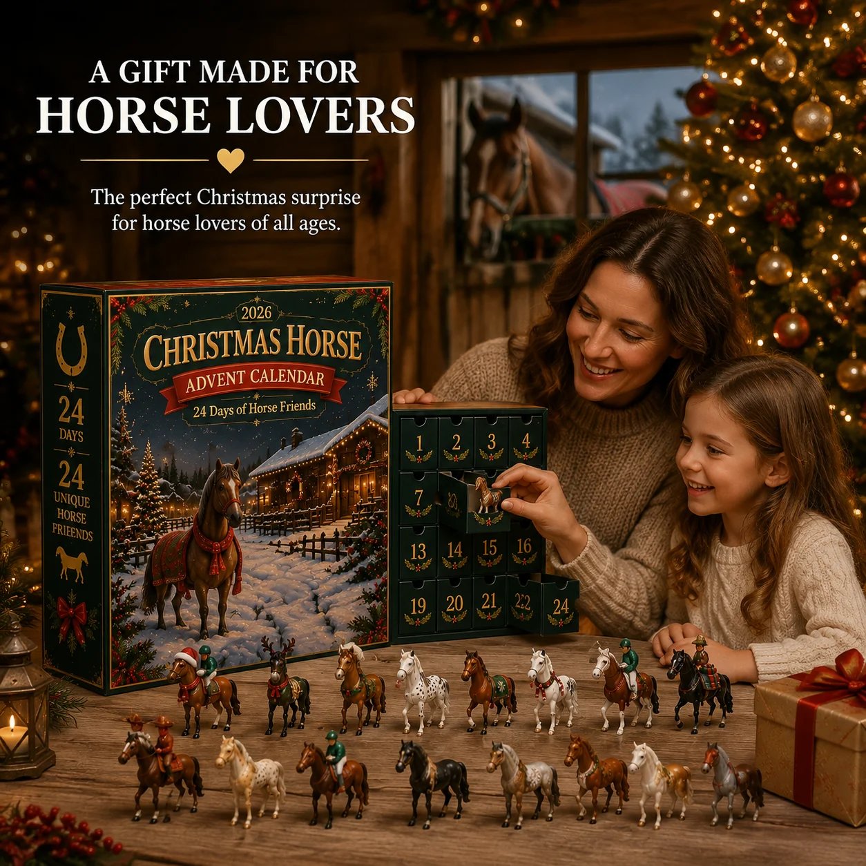 Mother and daughter enjoying the Christmas Horse Advent Calendar together