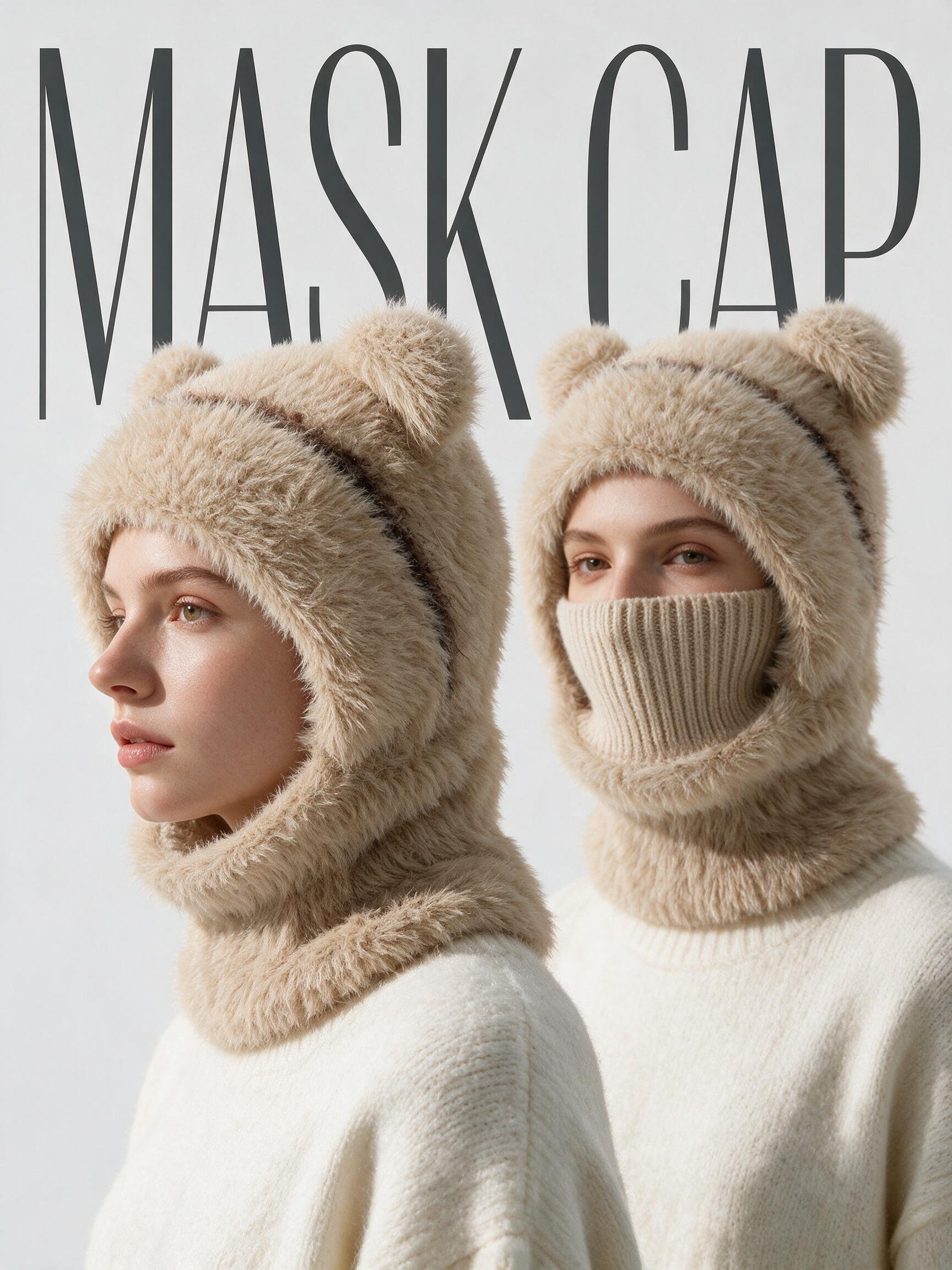 Bear ear balaclava beanie material details
