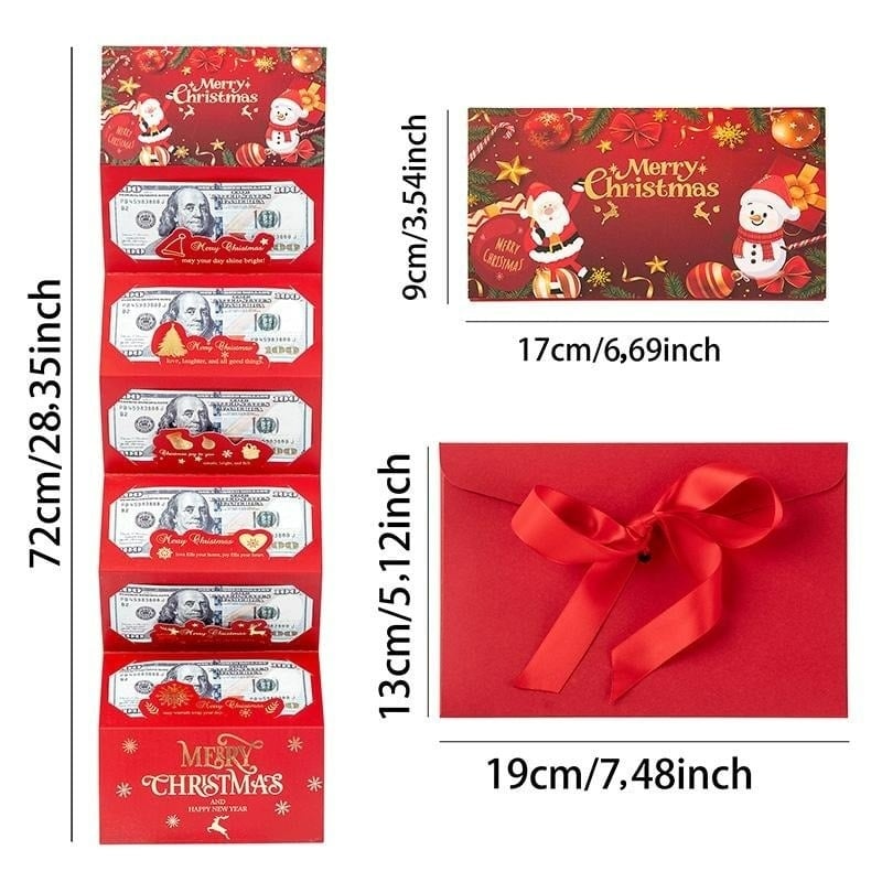 Foldable Christmas money envelope slots holding bills securely