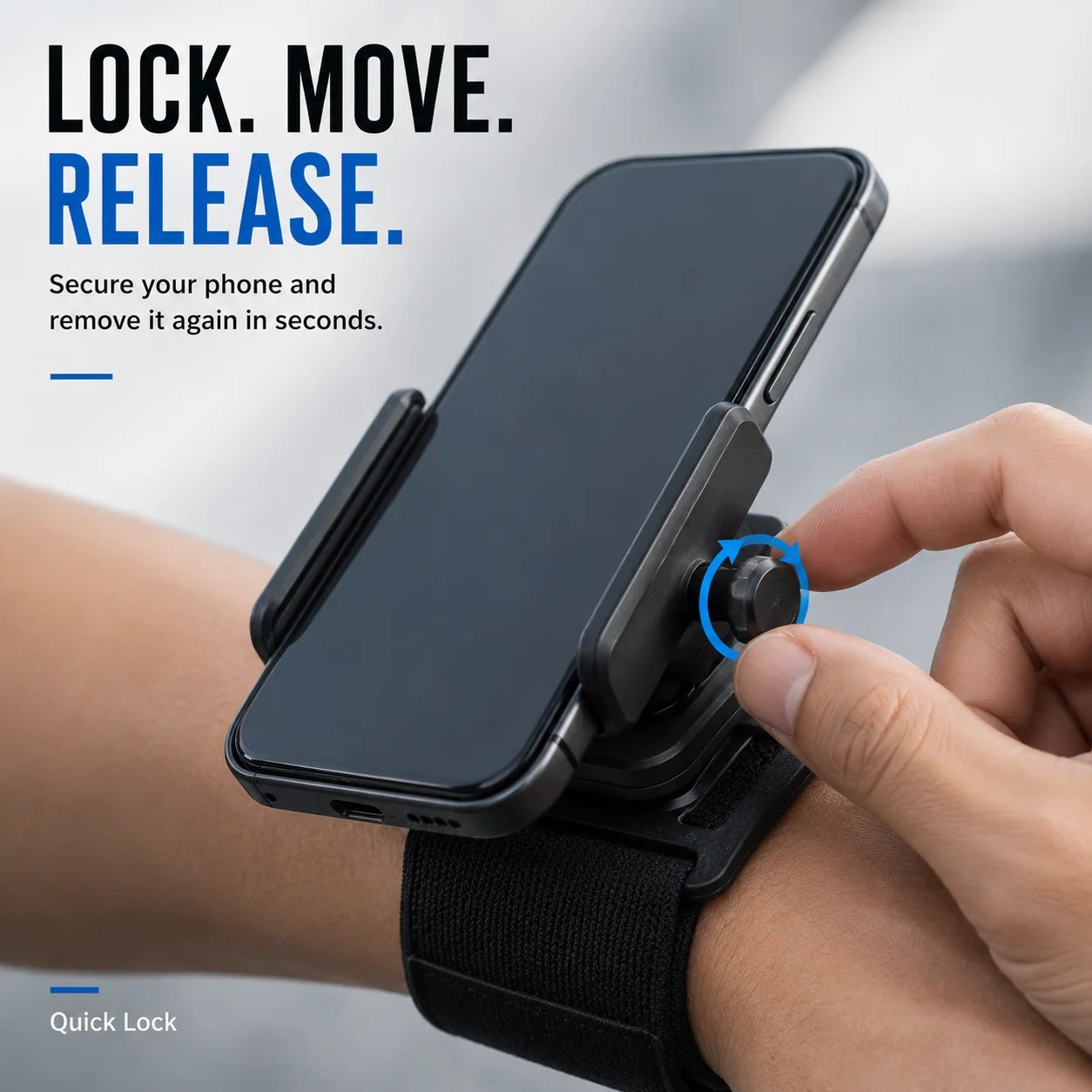 Quick lock and release phone holder