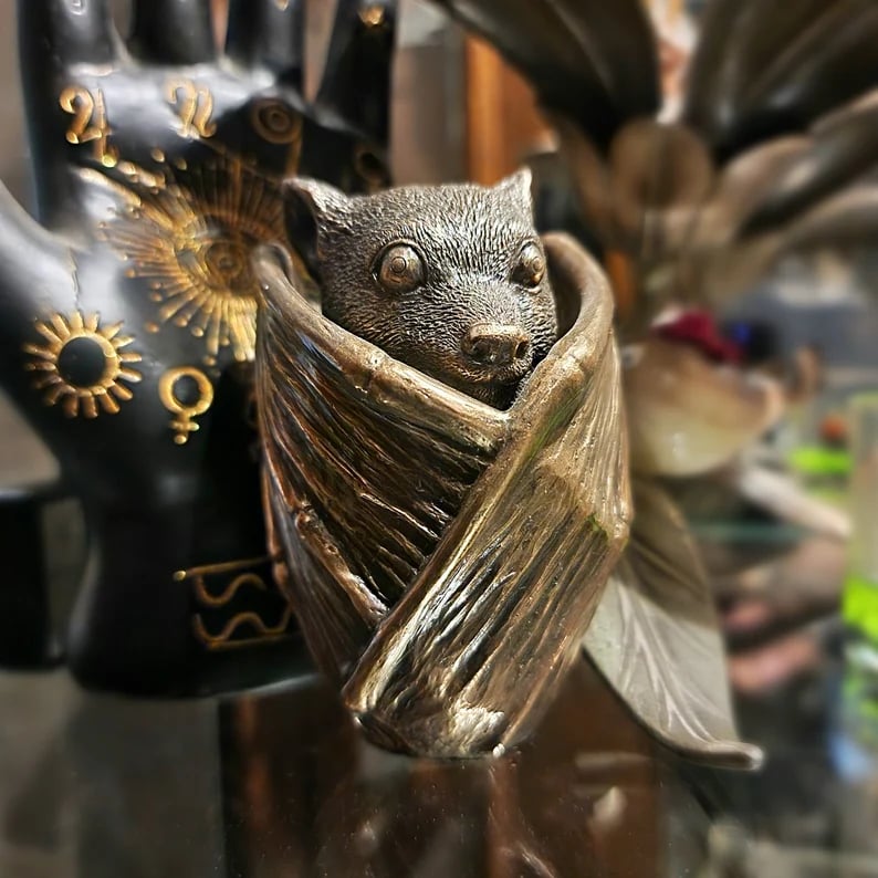 Bronze bat jewelry box front view