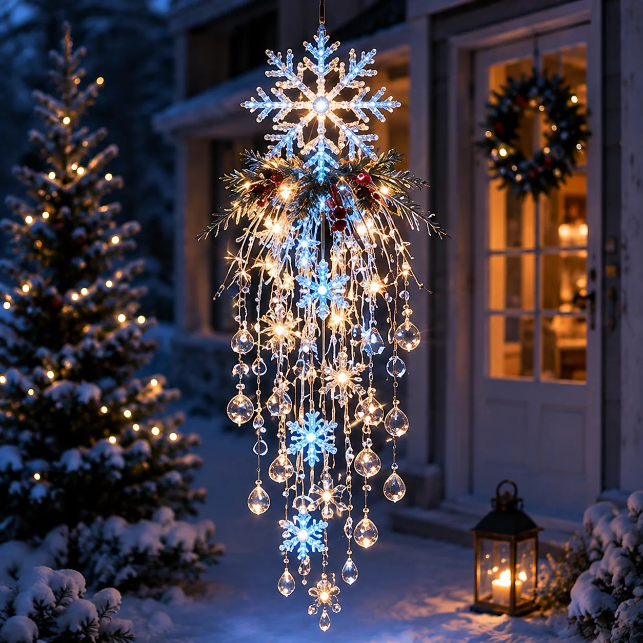 Cascading crystal drops and LED strands