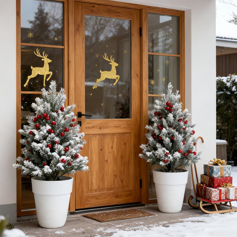 Two artificial pine trees with 14 red berries, evergreen decorations suitable for gardens, patios, and doorways - maintenance-free artificial cedar shrubs, weatherproof and durable, enhancing garden aesthetics. Two artificial pine trees with 14 red berries, evergreen decorations suitable for gardens, patios, and doorways - maintenance-free artificial cedar shrubs, weatherproof and durable, enhancing garden aesthetics.