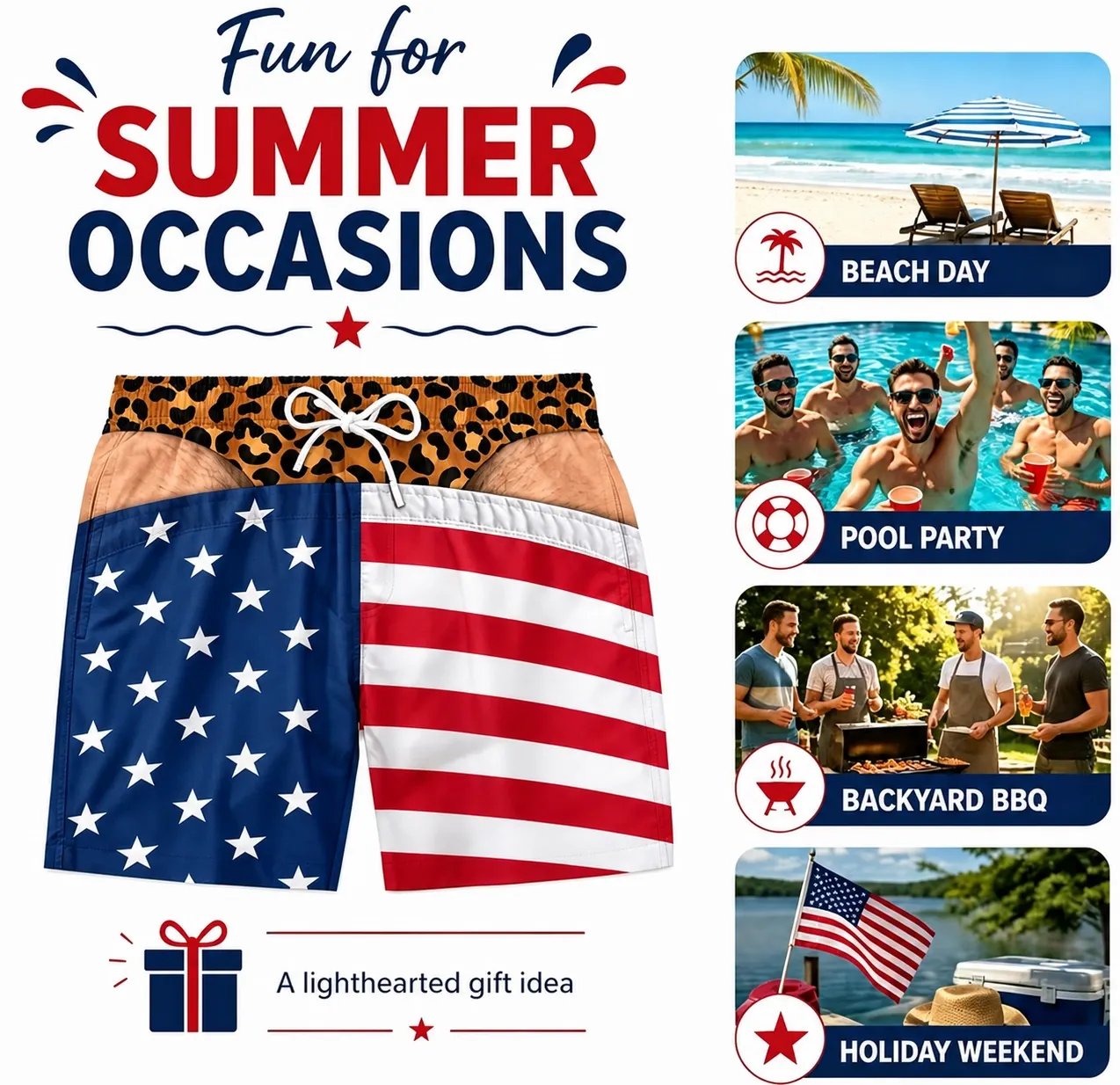 Custom patriotic swim trunks design