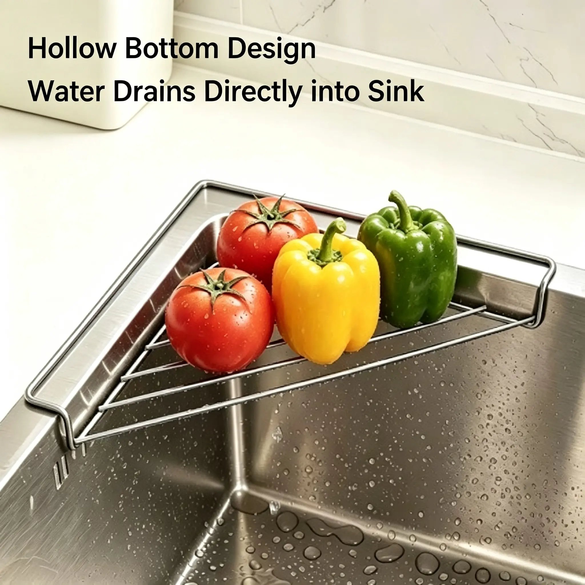 Open wire drainage on corner sink shelf