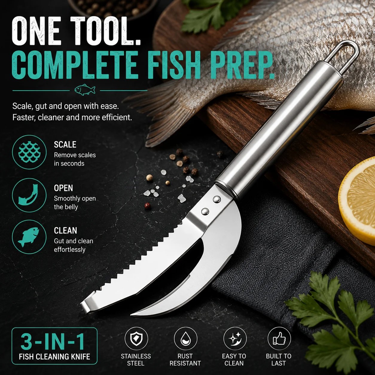 3-in-1 stainless steel fish cleaning knife