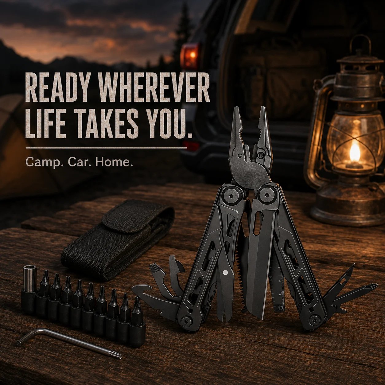 16-in-1 Multitool with Large Scissors โ Compact Outdoor Tool