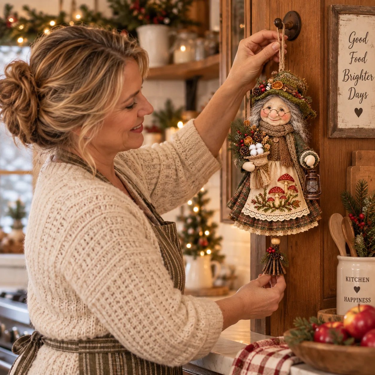 Woman hanging Good Luck Granny at home