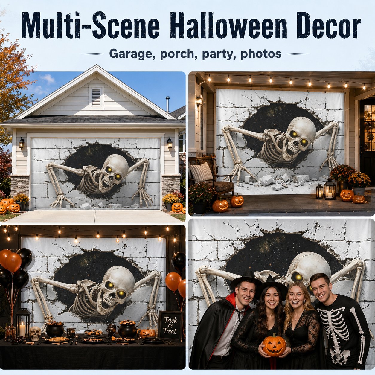 3D skeleton Halloween decoration used on garage porch party and photo scenes