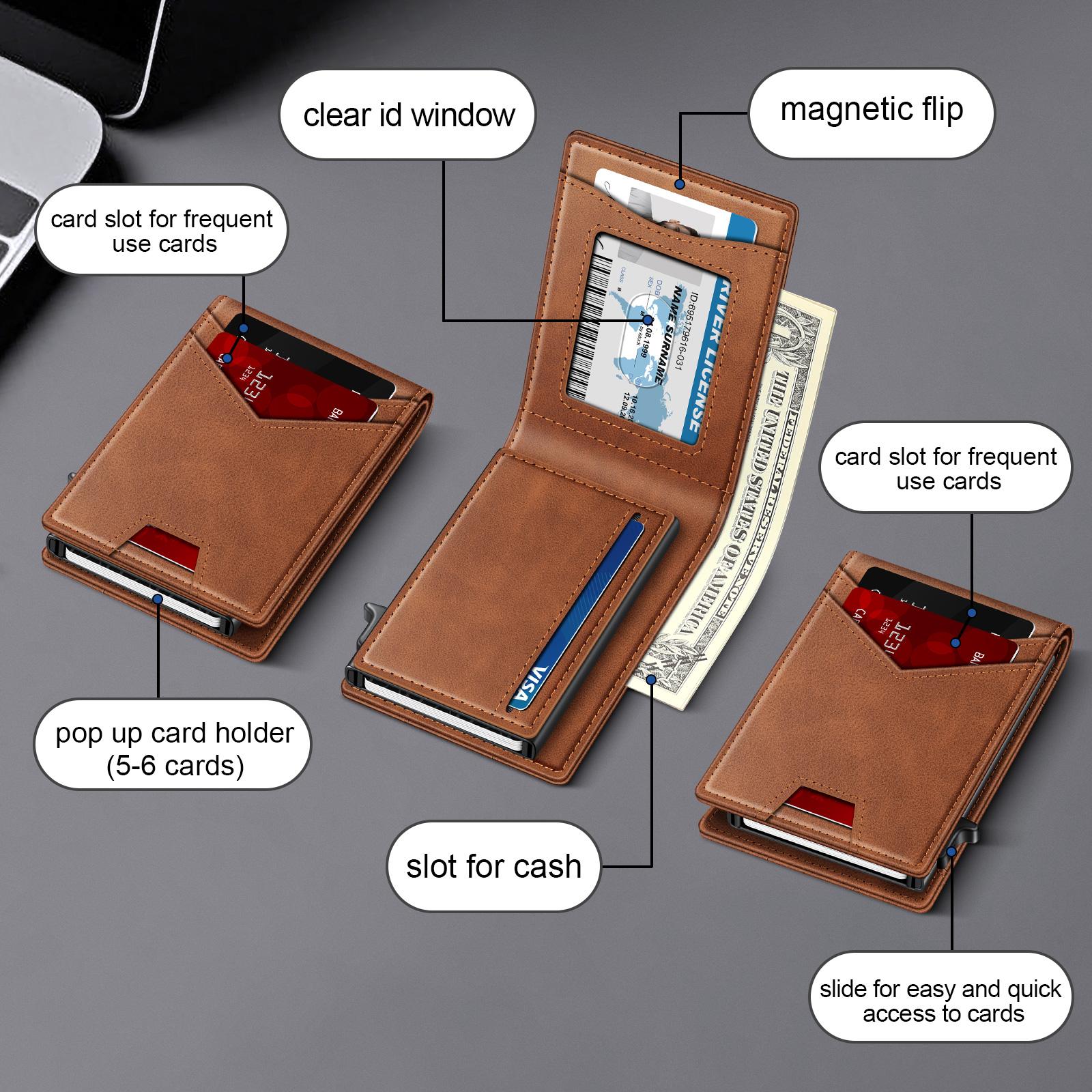 Men's RFID Minimalist Bifold Wallet - 1 ID Window, Pop-Up Card Holder, Money Clip, Gift Box Included - for Summer Vibes, Outdoor Fun,summerwins,sohochic Men's RFID Minimalist Bifold Wallet - 1 ID Window, Pop-Up Card Holder, Money Clip, Gift Box Included - for Summer Vibes, Outdoor Fun,summerwins,sohochic