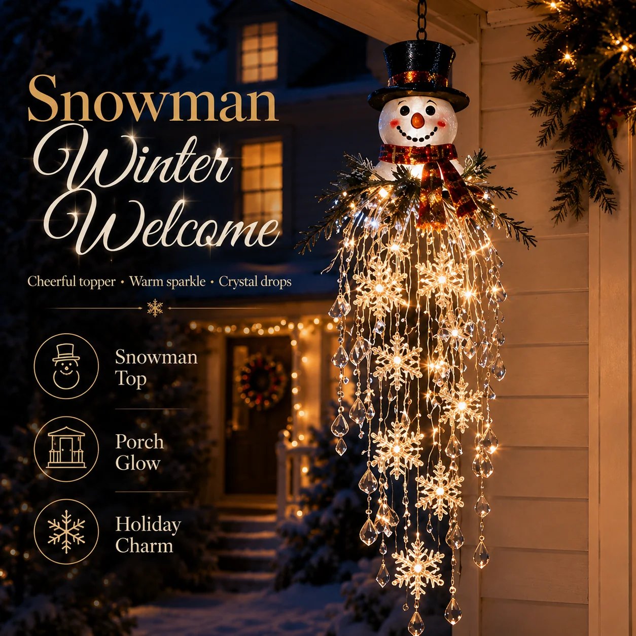 Warm Christmas hanging light on porch
