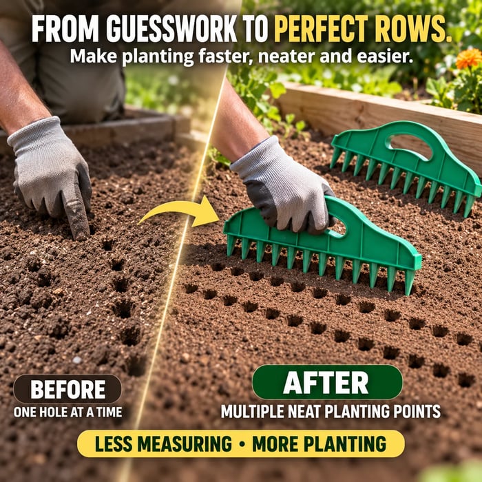 🌱 2-Pack Garden Seed Spacing Tool – Multi-Row Soil Dibbler &amp; Furrow Maker