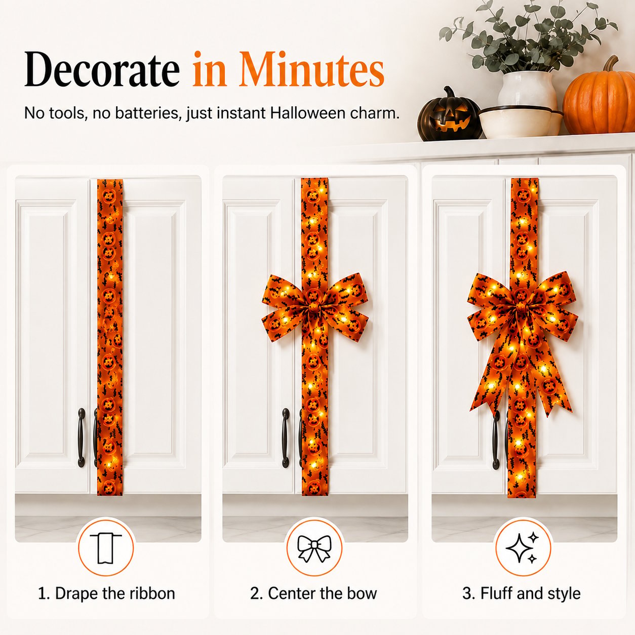 How to install a Halloween cabinet door bow ribbon