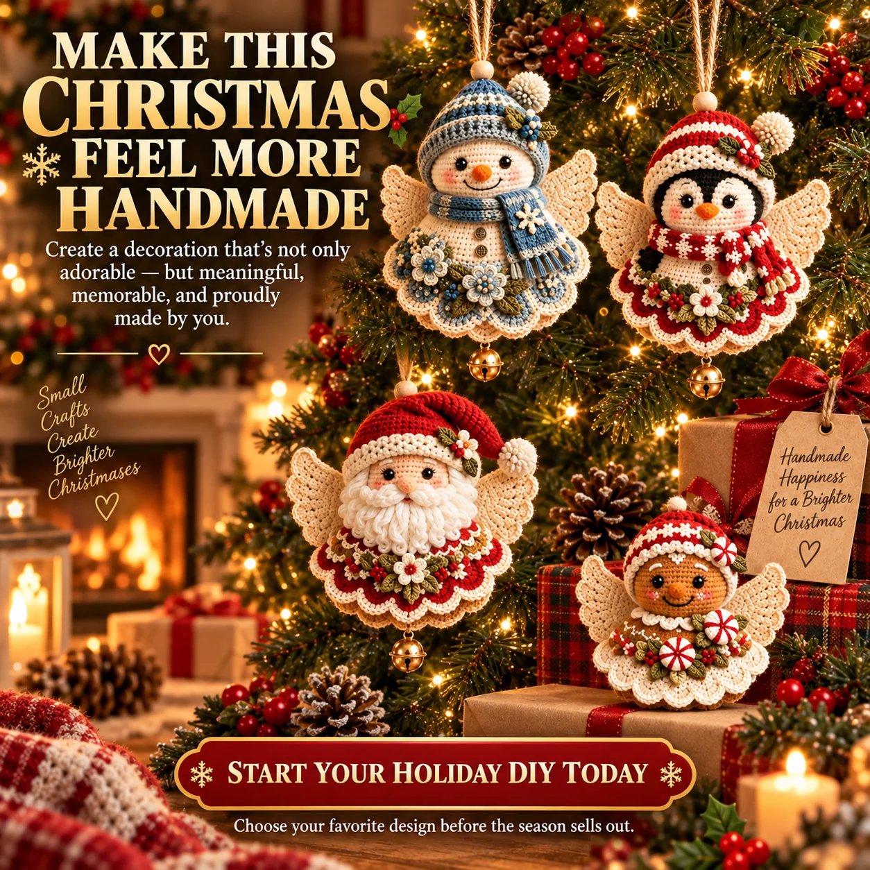 Handmade Christmas Crochet Ornament Holiday Scene