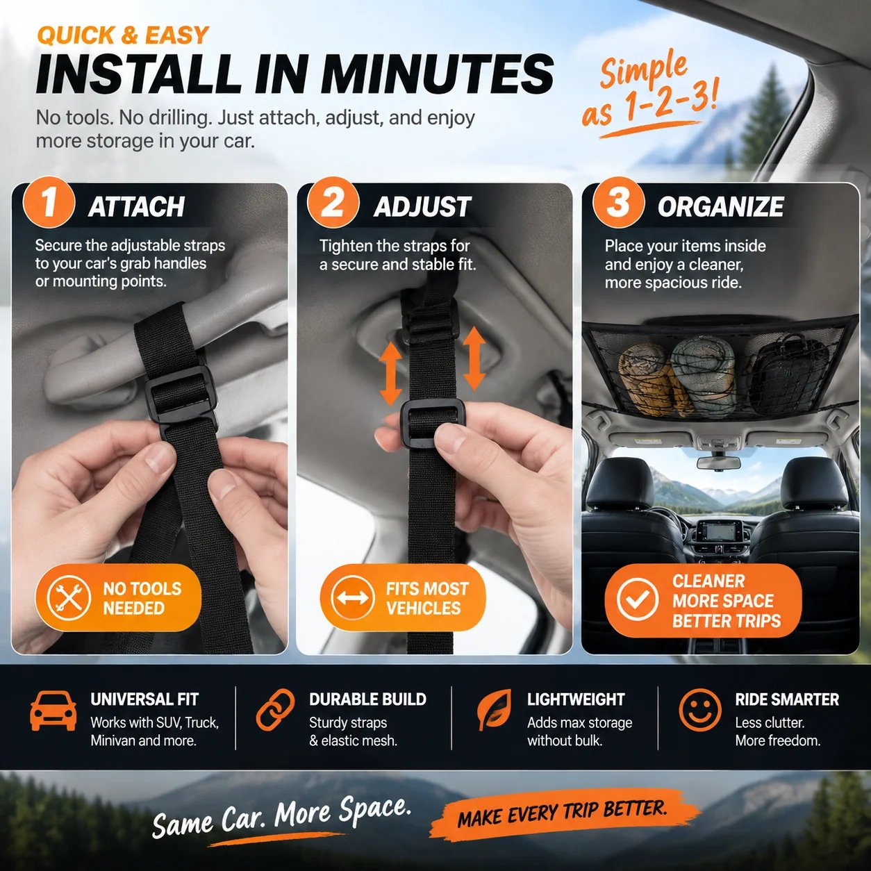 Car Ceiling Cargo Net Organizer feature