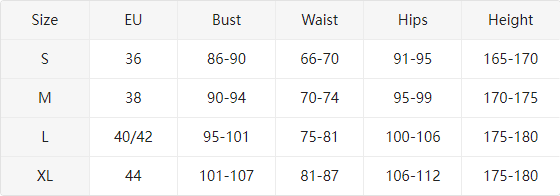 Swimsuit size chart