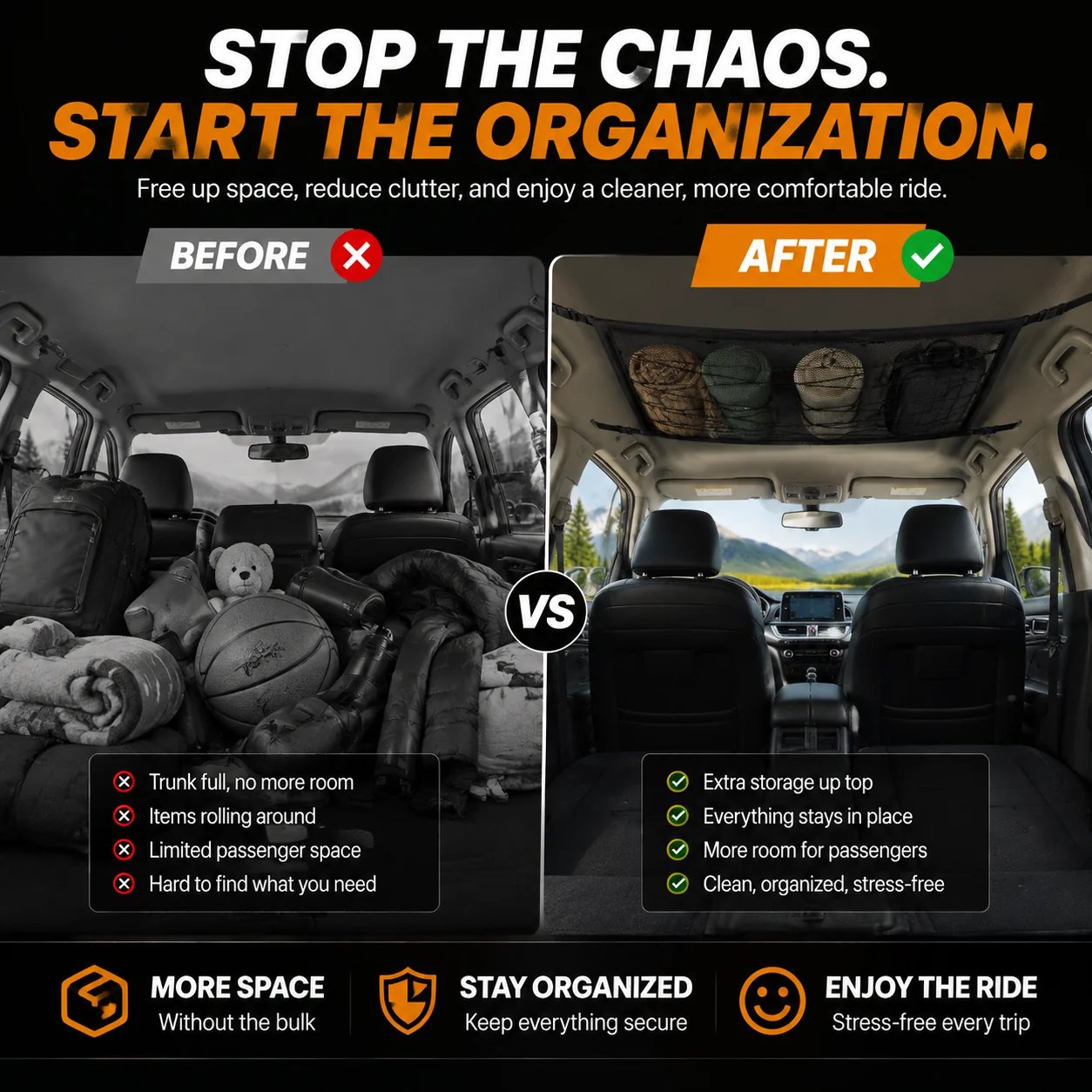 Car Ceiling Cargo Net Organizer feature