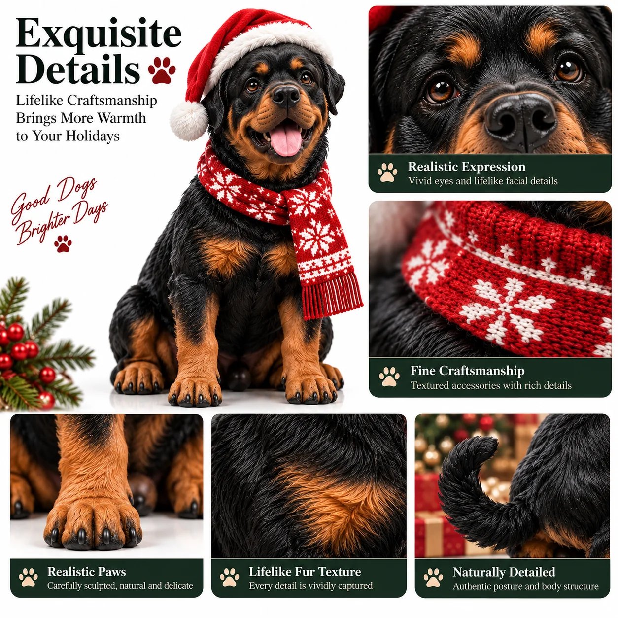 Close-up details of a Rottweiler figurine