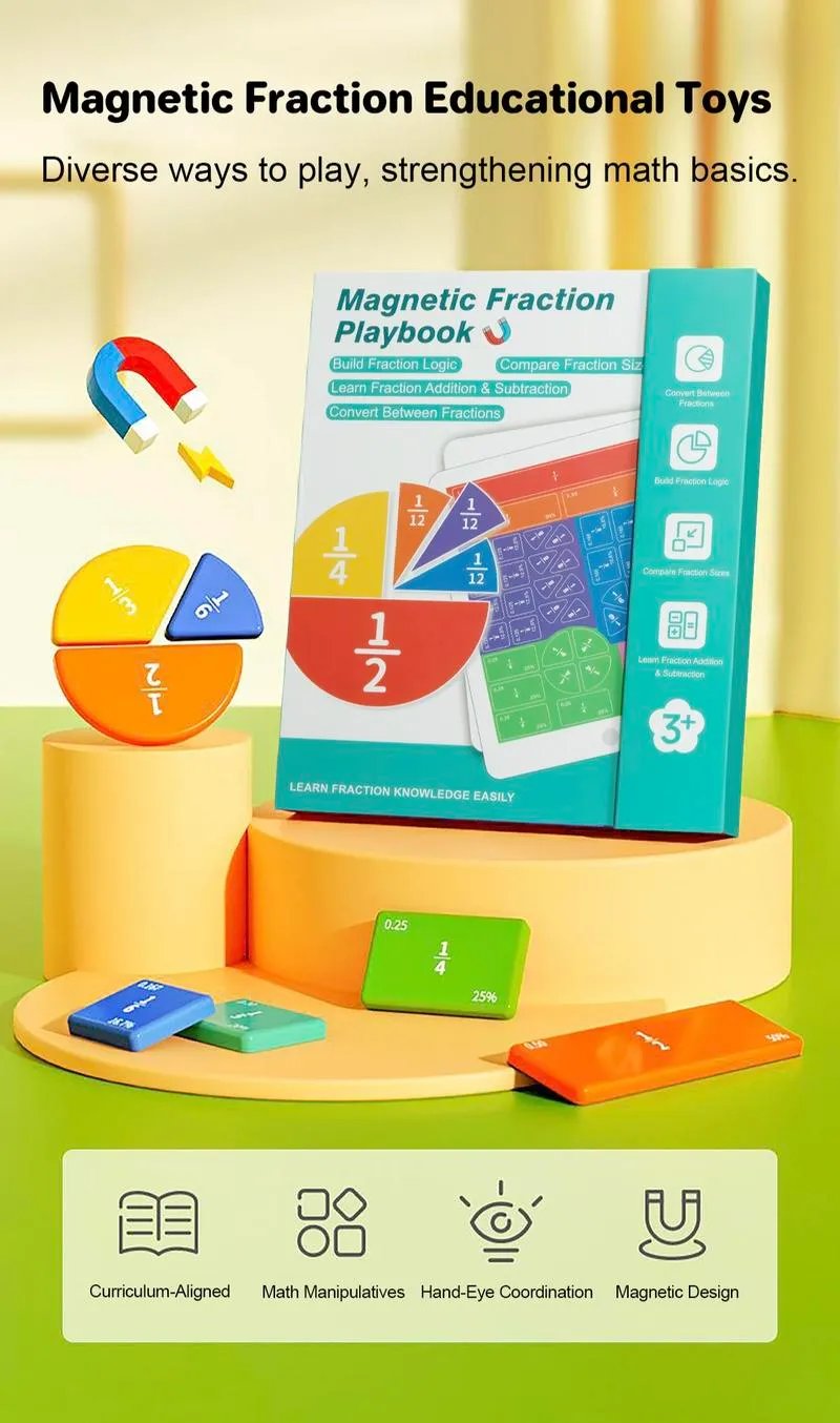 Magnetic Fraction Demonstration Book – Visual Math Manipulatives with Tiles & Circles, Educational Toy for Kids, Montessori Homeschool Supplies and Interactive Math Teaching Aid for Preschool Learning Magnetic Fraction Demonstration Book – Visual Math Manipulatives with Tiles & Circles, Educational Toy for Kids, Montessori Homeschool Supplies and Interactive Math Teaching Aid for Preschool Learning