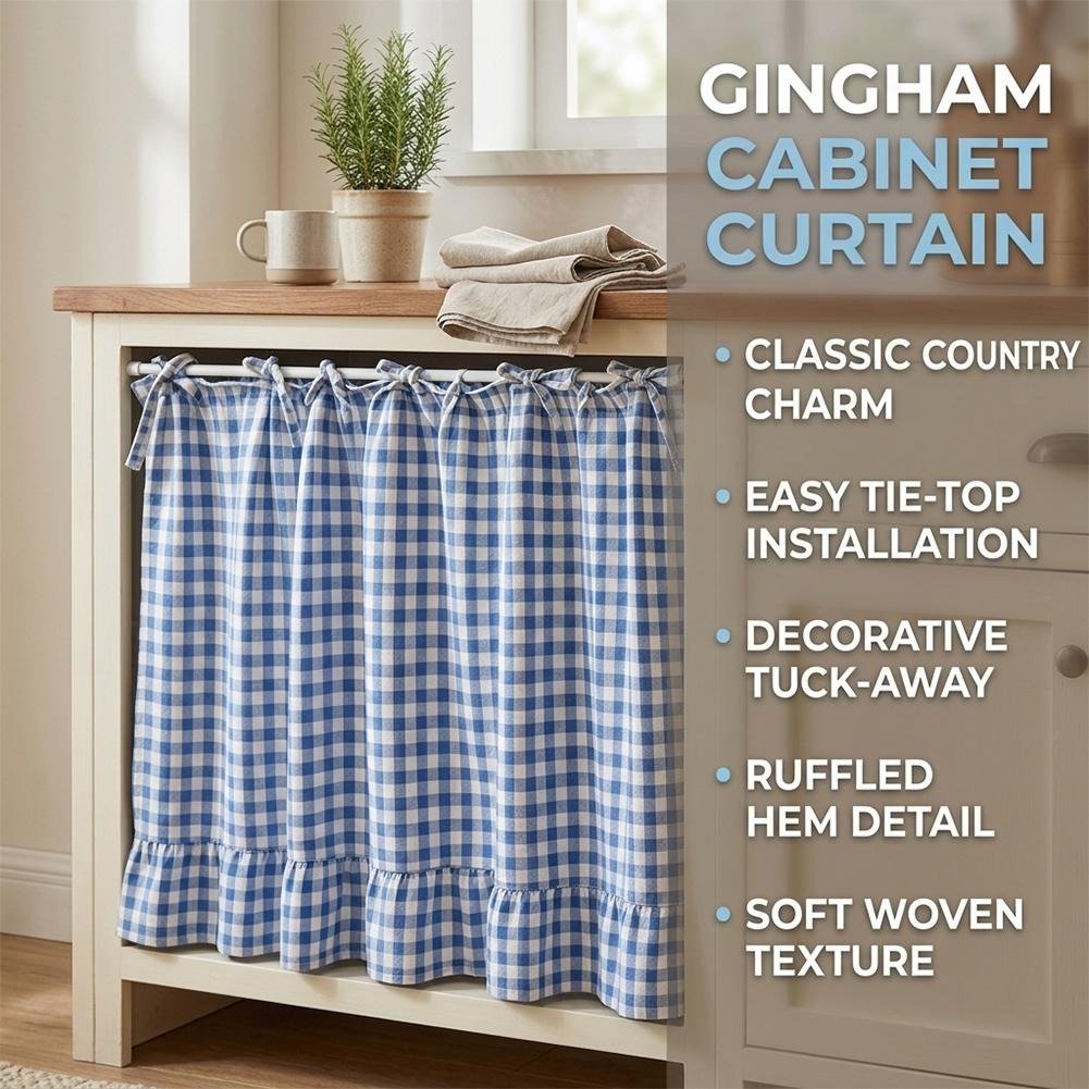 Gingham ruffle edge curtain detail